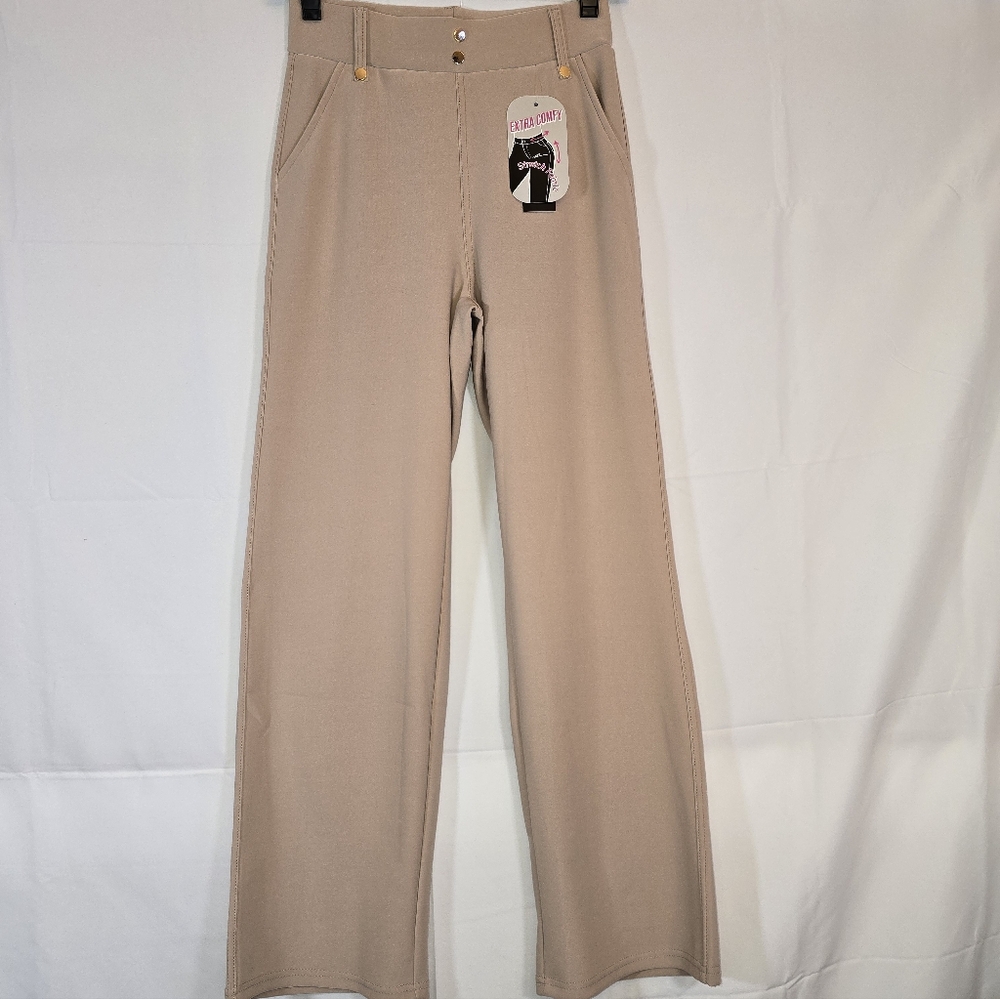 Khaki High Rise Straight Leg Comfy Trousers